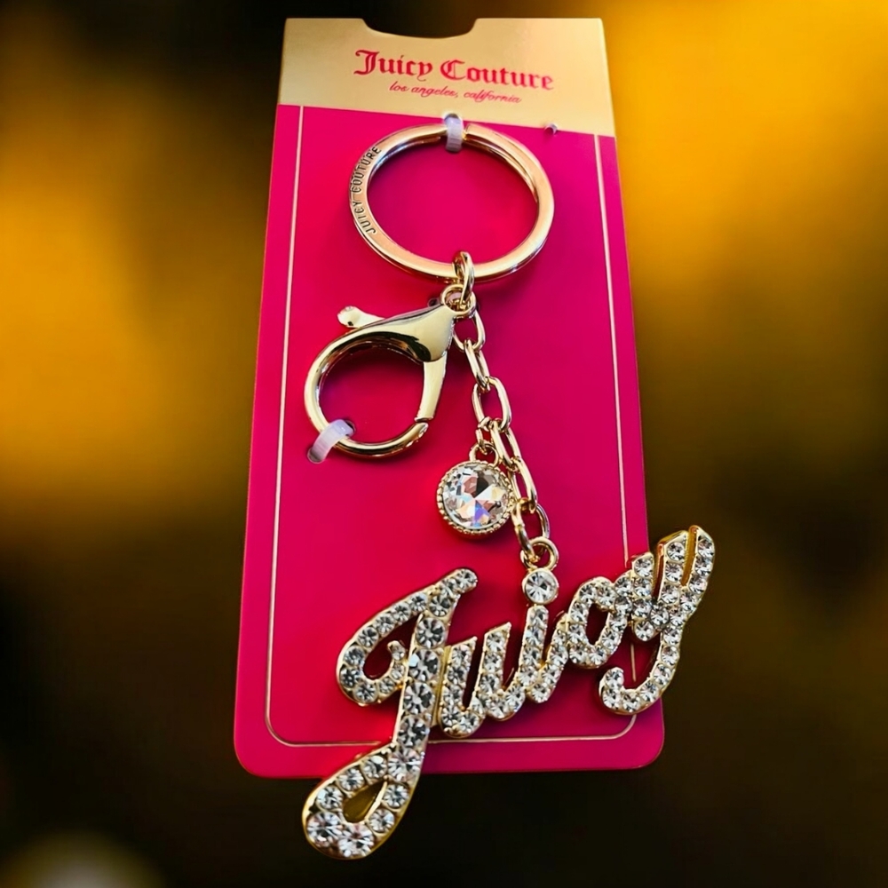 Juicy Couture Gold Crystal 'Juicy' Script Keychain